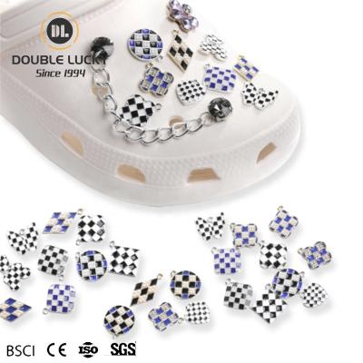 China Lucky Partes Y Accesorios De Calzado Fashion DIY Double Clog Charm Shoe Buckle Decorations Checkerboard Luxury Designer Croc Charms for sale