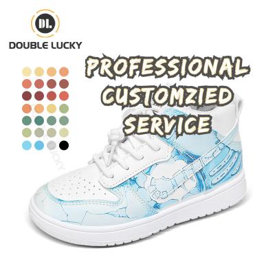 China Lucky Popular Waterproof Double Bone High Top Board Shoes Designer Wear Resistant Shoes For Boy School Customized Kid Shoe for sale