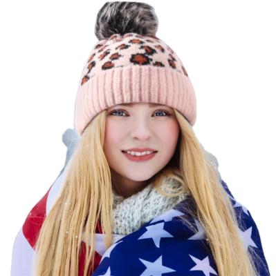 China COMMON COMMON winter knitted beanies hat leopard wool jacquard for women winter fall 1pc/opp bag or custom made 100% polyester plain female for sale