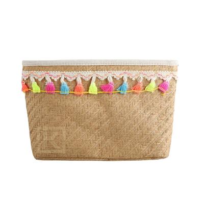 China Eco-friendly Raw Material JAKIJAYI Mini Rectangular Straw Cosmetic Bag Eco-friendly Beach Bag With Compartment for sale