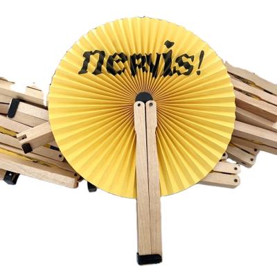 China Promotional Custom Europe Logo Print Hand Held Wood Folding Hand Fan For Promotional Gift for sale