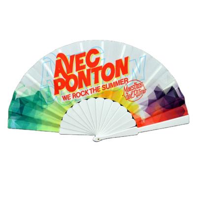 China Europe Factory Wholesale Customized Promotional Plastic Bulk Hand Fan With Fabric Surface for sale