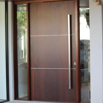 China Modern North American Hot Sale Exterior Modern Double Glazed Front Residential French Doors With Side Lite Wood Hinged Door for sale