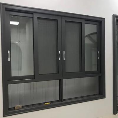 China Skyland Australia Magnetic Standard Double Glass Screen Aluminum Sliding Window With Half Glass Panel for sale