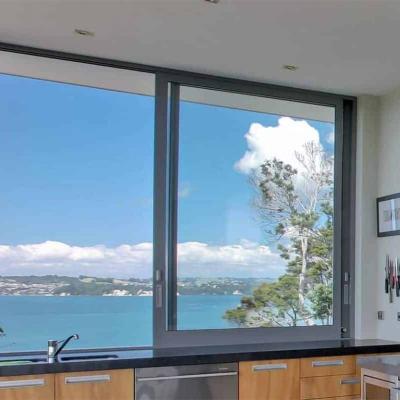 China Good quality ultra large size magnetic screen of black aluminum tinted glass sliding window for sale