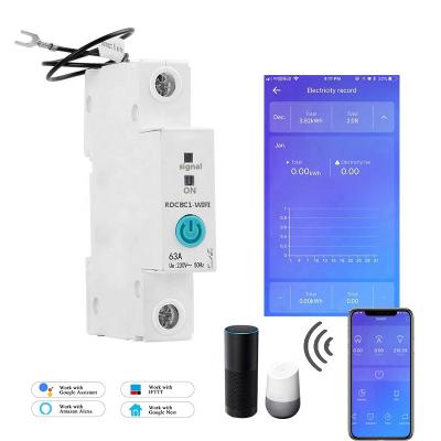 China Commercial 1p 18mm WIFI Smart Circuit Breaker Energy Meter Remote Control Calculate Power Sumption with Alexa and Google for Smart Home for sale