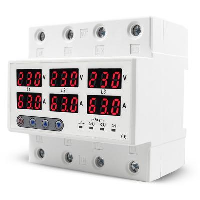 China 4P 3P+N Three Phase Adjustable Adjustable Voltage And Overcurrent Protection Current Limiter Relay Protector HMP-63 for sale