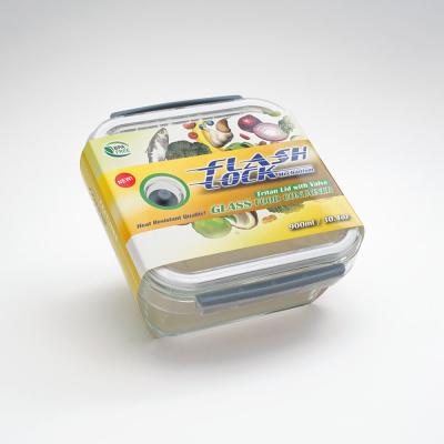 China Microwavable Glass Food Storage Container With Rectangular Tritan Valve Lid 900mL for sale