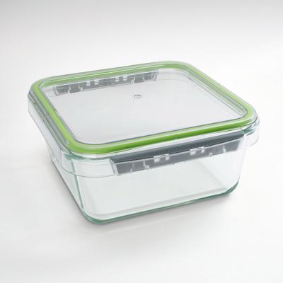 China Microwavable Instant Lock Glass Food Storage Container With Tritan Lid Square 1650ml for sale