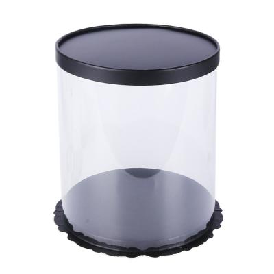 China Wholesale Custom Recyclable Logo Handle Plastic Box Round Bulk 12 Inch Window Black Packaging Clear Tin Take Out Cake Boxes for sale