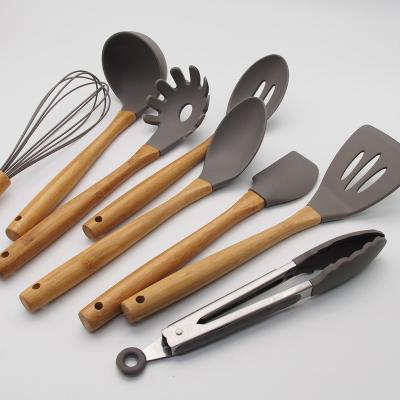 China Sustainable 8pcs Silicone Cooking Kitchen Utensil Set With Bamboo Wooden Handles , Silicone Kitchenware for sale