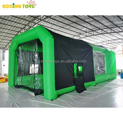 China Free Shipping PVC Oxford Green and Black Inflatable Car Spray Paint Booth Inflatable Car Paint Tent with 2 Blowers for sale