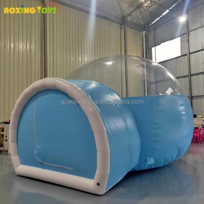 China PVC light blue inflatable bubble tent transparent camping tent with single tunnel for outdoor events for sale 3M diameter or customized for sale