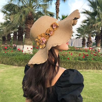 China 2020 new product new product new product new product Korean simple striped striped sun hat female large flower sunshade flower hat summer striped outdoor straw hat for sale