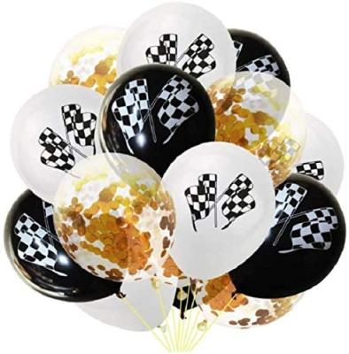 China Wedding Anniversary Party Wedding Plaid Race Car Balloons Flag Latex Balloons Confetti Balloons for Themed Decor 12inch - Race Car Birthday Party Gold for sale