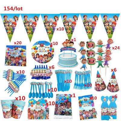 China 2020 Disposable Paper Cocomelon Tableware Theme Paper Tablecolth Birthday Party Decorations Bombs Cups Straws for sale