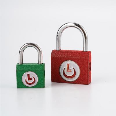 China Iron 25mm*12pcs Sanding Copper Side Open Iron Padlock Small Colorful Side Key Open Padlock Iron for sale