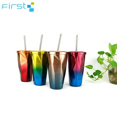 China Viable Design Special Color 500ml Glitter Stainless Steel Double Wall Tumbler Wholesale With Straw for sale