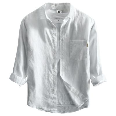 China Breathable Plain Japanese Casual Canvas Three Quarter Sleeve Shirt For Men for sale