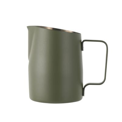 China Stocked Hot Sale Army Green Tilting Cup Stainless Steel Milk Jug Coffee Latte Pull-Out Skimming Pitcher for sale