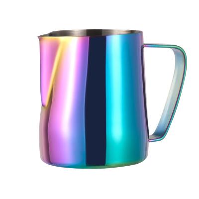 China Factory New Designs 350ml Stainless Steel Coffee Inox Stocked Milk Jug Foaming Pitcher Candle Pot Milk Bag Jug for sale