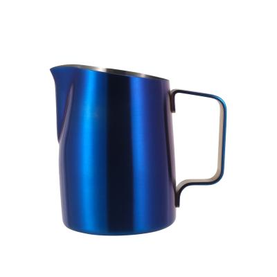 China Wholesale New Design Stainless Steel Milk Jug Coffee Milk Jug Frother Stocked Blue Pitcher for sale