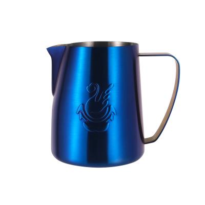 China Stocked Stainless Steel 420ml Latte Maker Sharp Spout Foaming Steaming Coffee Jug Milk Pitcher for sale