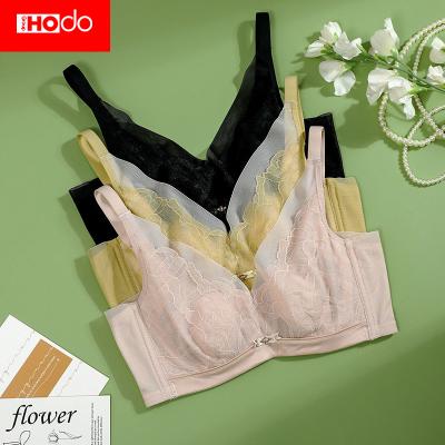 China Breathable Plain Dyed Cavity French Romantic Bra Thin Lace Sexy Underwear Bra With Underwire for sale