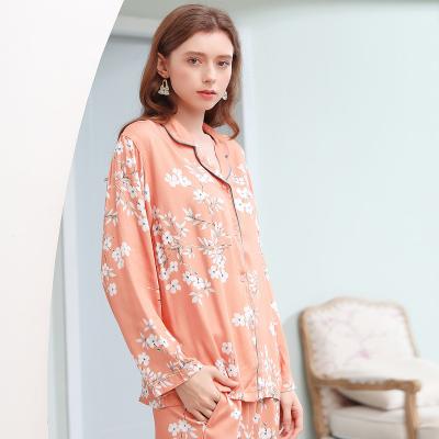 China Women Breathable Custom Silk Sleepwear Private Label Logo Private Label 100% Cotton Pajamas Elegant Long Sleeve Pants Silk Pajama Set for sale