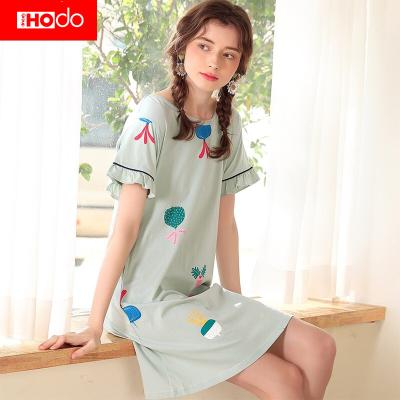 China Breathable Mid Long Pajamas Long Robe Ladies Nightgown Short Sleeve Nightgown Plus Size Sleepwear Custom for sale