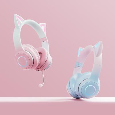 China BT Wireless Headset Handsfree Luminous Microphone LED Light Child Cat Ear Headphones (can use wired also) for sale