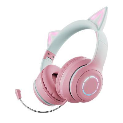 China Wireless headphone bestseller wholesale pink cheap noise (can use wired also) canceling cute cat bluetooth earphones for sale