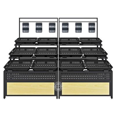 China Factory direct sales steel frame structure single sided fruit display rack, providing 3D layout and CAD services for fruit shops for sale