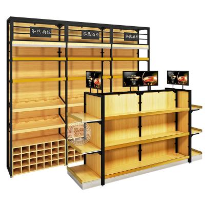 China Good Quality Single-Sided/Double-Sided Fashion Display Rack Wine Rack Wall Shelf and Gondola Shelf Grocery Steel Wood Rack for sale