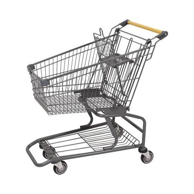 China Durable Unfoldable American Style Shopping Trolley 150L/180L/210L Metal Supermarket Shopping Carts Chrome Wire Grocery Cart 4 Wheels for sale