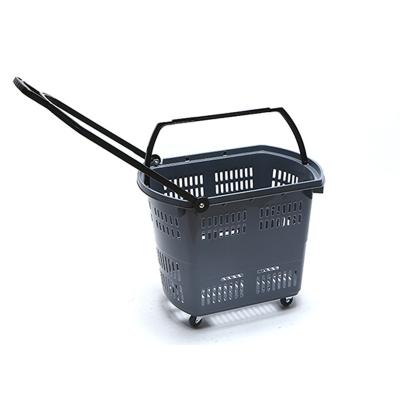 China Best Durable Shopping BasketWith Four Wheels 45L Supermarket Carts High Quality Plastic Shopping Box Shopping Basket With Wheels for sale