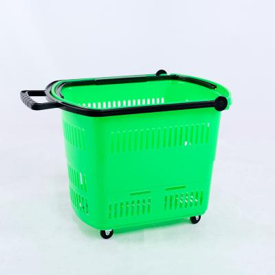 China Wholesale 45L Durable Telescopic Handle Basket Plastic Shopping Basket With Wheel for sale