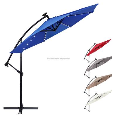 China Modern Patio Market Umbrella With LED Light Garden Parasol Round Shape Outdoor Parasol DIA2.7M for sale