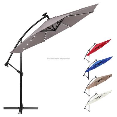 China Modern Patio Market Umbrella With LED Light Garden Parasol Round Shape Outdoor Parasol DIA2.7M for sale