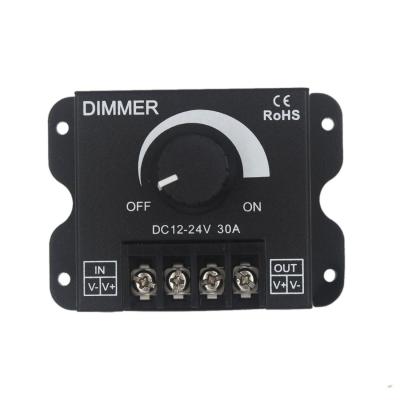 China 1CH 30A 360W Black Metal Shell Rotary Dimming Controller Led Strip Factory Price Led Dimmer DC12-24V for sale