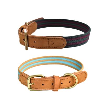 China Durable Premium Leather Nylon Dog Collar Adjustable Soft Breathable Antirust Resistant for sale