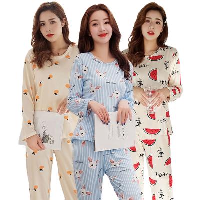 China Leisutwo-piec princess style lady long-sleeved pants women's pajamas suit breathable spring and popular soft round neck 2021 fall new for sale