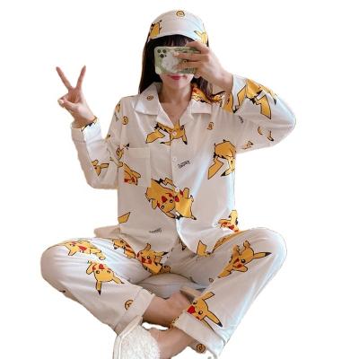 China Women's Cute Long-sleeved Sleepwear Casual Style Cartoon Spring and Autumn Pajamas Pants Suit for sale