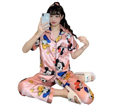 China Summer and Autumn Cartoon Women's Pajamas Suit Cute Silk Pajamas Women for sale