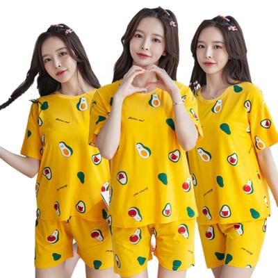 China Summer breathable short sleeved shorts PAJAMAS set beautiful soft fresh style small women's sleepwear for sale