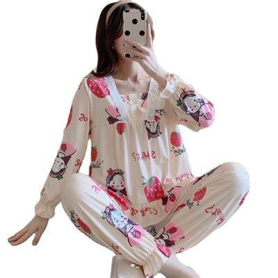 China Lovely breathable loose and comfortable princess style long sleeve dress pants ladies home pajamas two pieces border wholesale for sale