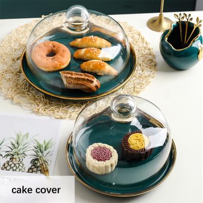 China Viable Wholesale Custom Cake Decorating Glass Cloche Dome Cover With Bamboo Base For Food for sale