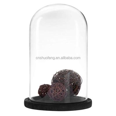 China Wholesale Clear Glass Jar Wedding Decor Valentines Gifts Bell Bell Dome With Wood Base for sale