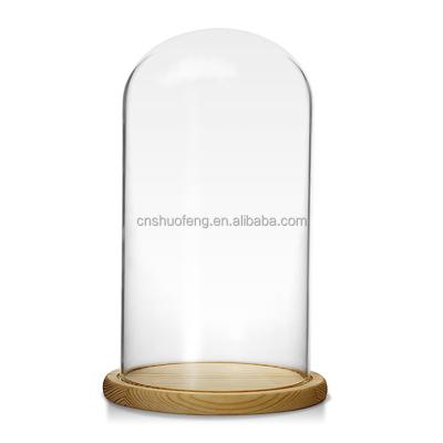 China Custom Clear Empty Dome Glass Cloche Bell Oval Bell Jar Anywhere Wholesale With Wood Base for sale