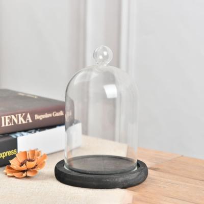 China Anywhere Wholesale Customized Glass Bell Dome Decorative Glass Cloche with Wood Base for sale